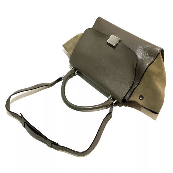 CELINE Trapese Shoulder Bag Hand Bag Charcoal gray Suede x Leather - Picture 3 of 9